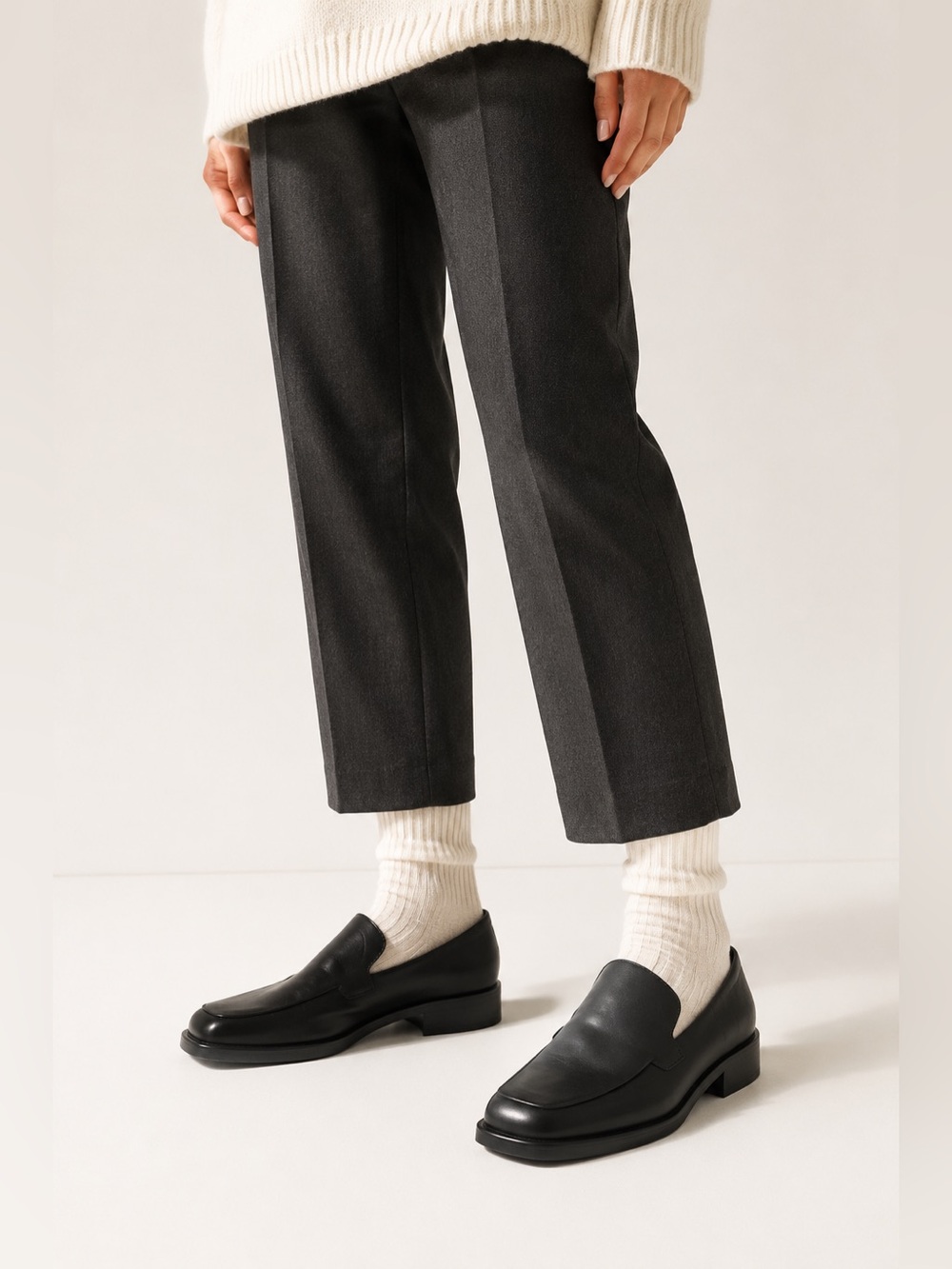 Franco Sarto Bocca Black Leather Square Toe Loafers Size 7.5 $120